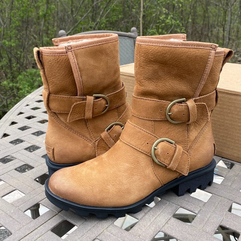 SOREL PHOENIX MOTO COZY US 7.5 Women's Suede Shearling Gorpcore Moto New